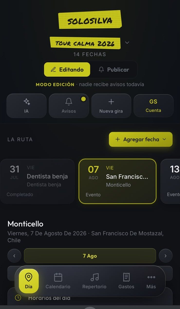 Roadie Tour en el teléfono: la misma gira, con las fechas y el día abierto