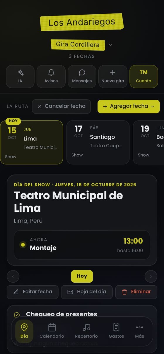 La ruta de una gira en Roadie Tour en el teléfono: Lima, Santiago y Bogotá, con la fecha de hoy y el próximo horario